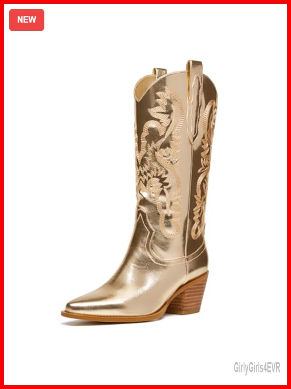 Sparkly Embroidered Cowboy Boots for Women Wide Calf Chunky Heel